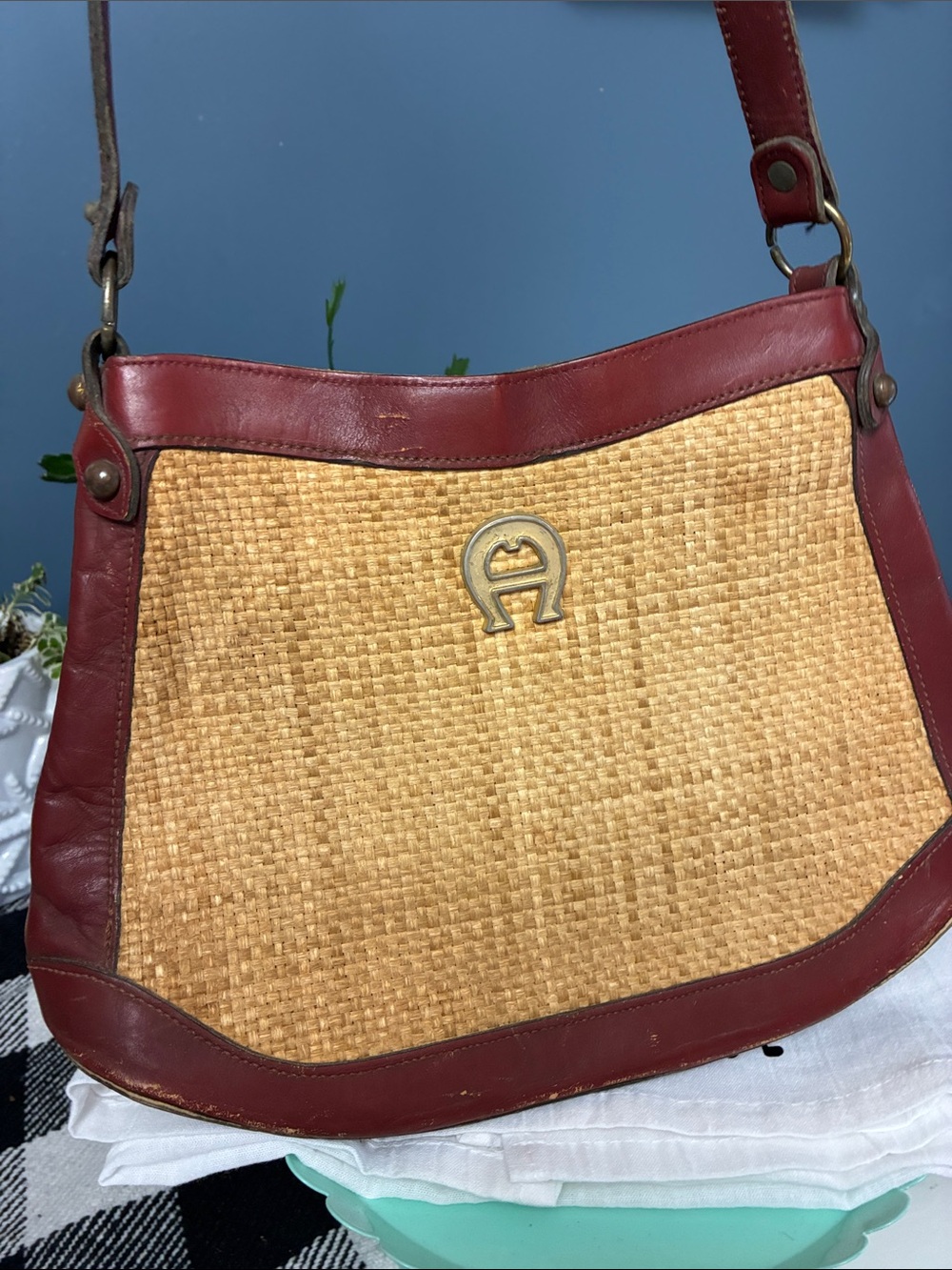 Vintage 60’s 70’s Etienne Aigner Woven Jute Straw Leather Shoulder Bag - Picture 2 of 10